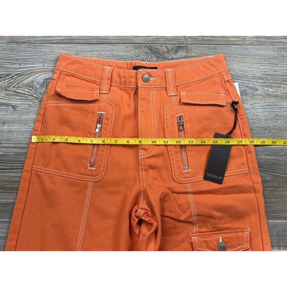 Forever 21 Cargo Pants Women’s M Orange Wide Leg Utility Pockets Streetwear Y2K - Picture 10 of 16
